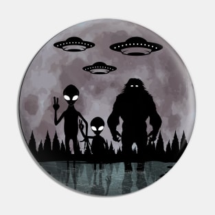 Bigfoot And Alien Pin