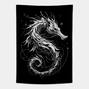 Monochromatic Outline Hippocampus Seahorse Underwater Tapestry