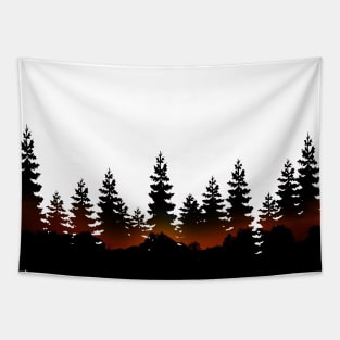 Pine Trees Double Exposure Sunset Tapestry