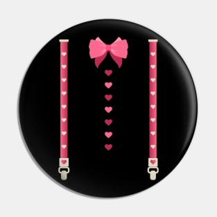 Hearts Bow Tie Suspenders Valentines Day Costume Pin