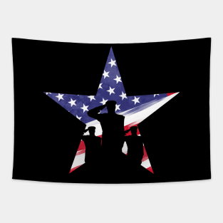 US Flag Star With Saluting Soldiers July 4th Veterans Day Tapestry