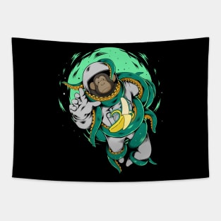 Space Monkey Astronaut Chasing Banana Tapestry