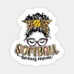 Softball Bonus Mom Leopard Magnet