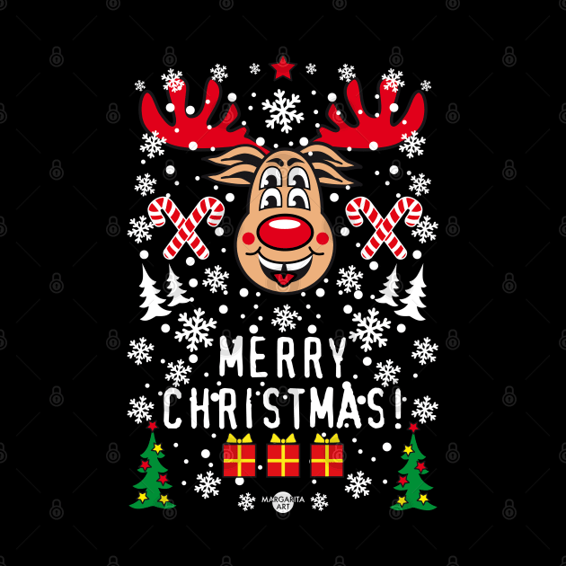 215 Reindeer Rudolph Merry Christmas Funny Deer by Margarita7