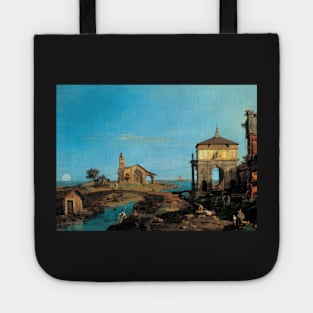 an island in the lagoon with a gateway and a church - Canaletto Tote