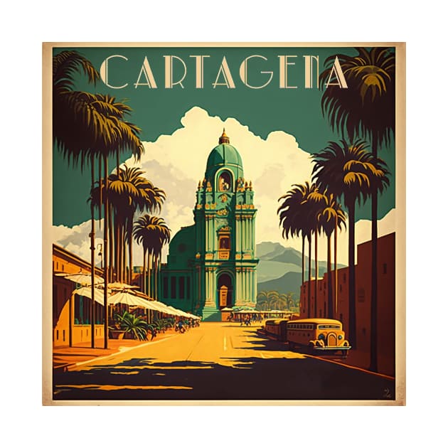 Cartagena Colombia Vintage Travel Art Poster by OldTravelArt