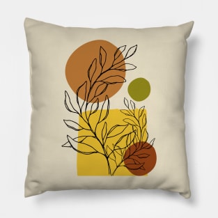 Minimal Modern  Abstract Shapes Black Leaves Warm Tones  Design Pillow