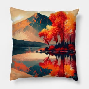 Vibrant Fall Tree Reflections Pillow