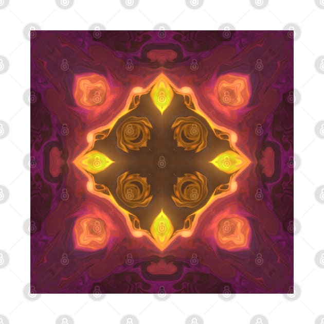 Psychedelic Kaleidoscope Square Yellow Orange and Purple by WormholeOrbital