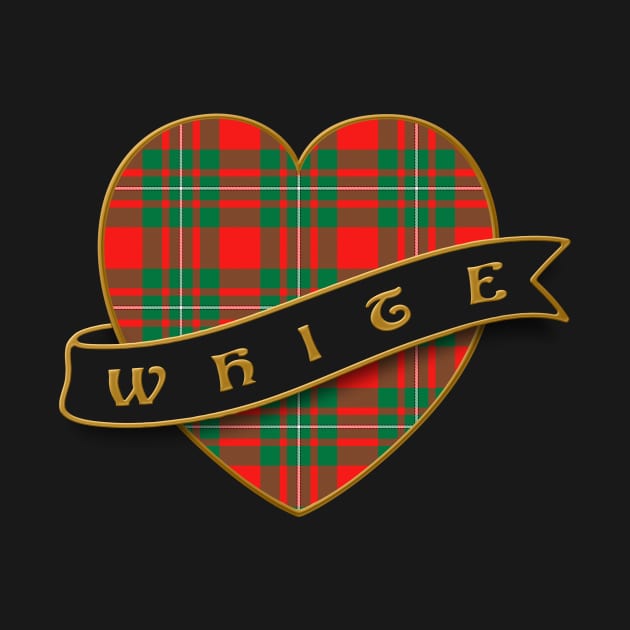 The WHITE Family Tartan Heart & Ribbon Retro-Style Insignia Design by Plaidify