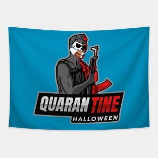 Quarantine Halloween (masked skull face with machine gun) Tapestry