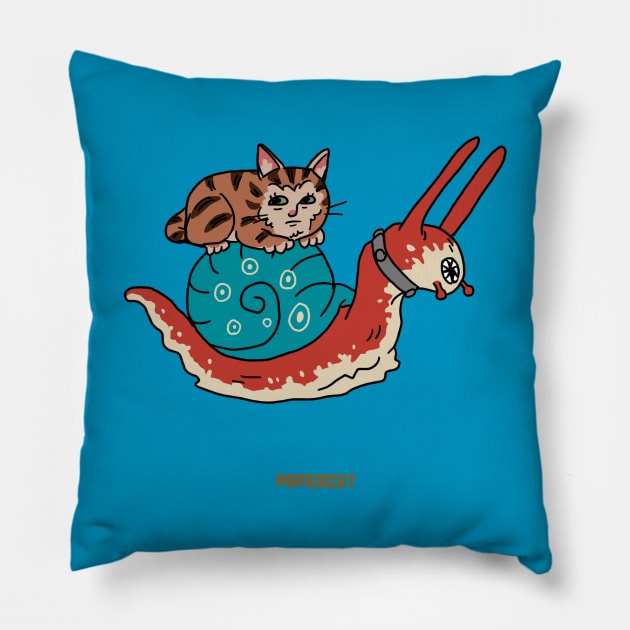 Creepy Cat on Snail Pillow by EstudiosPapercut