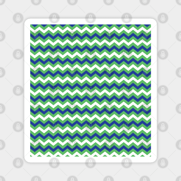 Kelly Green Royal Blue and White Chevron Zigzag Pattern Magnet by squeakyricardo