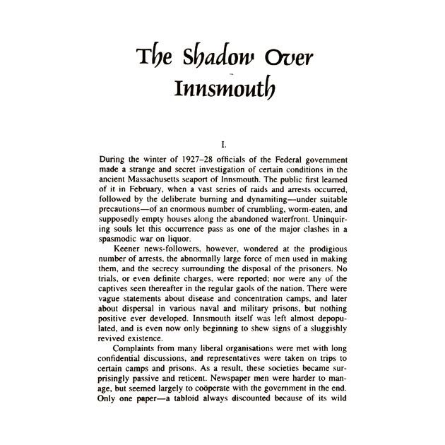 HIGH RESOLUTION The Shadow Over Innsmouth HP Lovecraft First Page by buythebook86