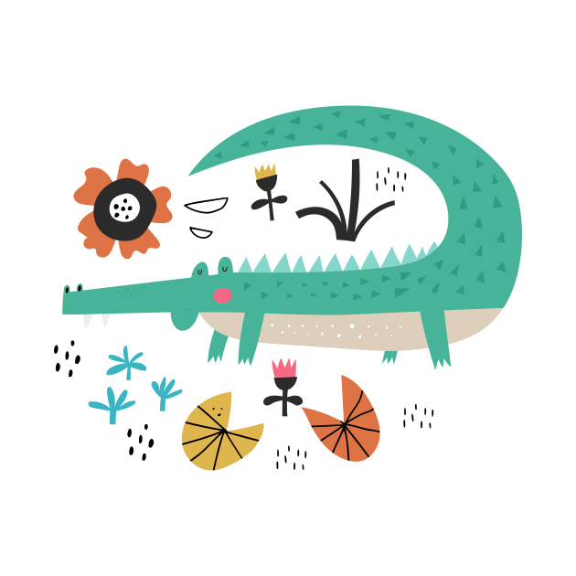 Happy Green Crocodile by JunkyDotCom