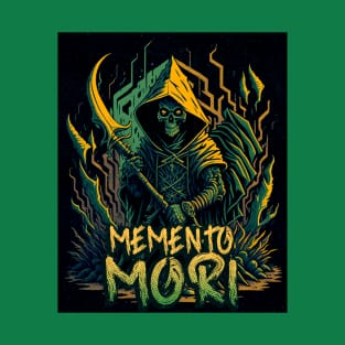 Memento Mori Remember You Must Die Grim Reaper Yellow and Green Halftone Design T-Shirt