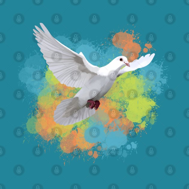 Flying White Dove Colorful Paint Splatter by Suneldesigns