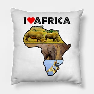 I Love Africa Wildlife Collage Map Pillow