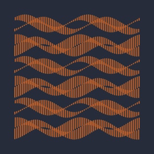 Waves Orange on Blue Background T-Shirt