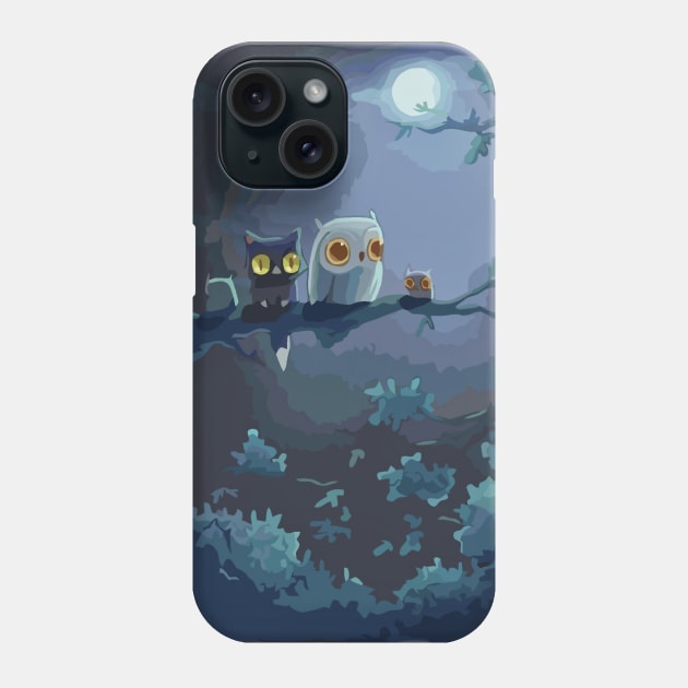 Black Cat & Owl Twilight Nights Phone Case by Glenn Landas Digital Art