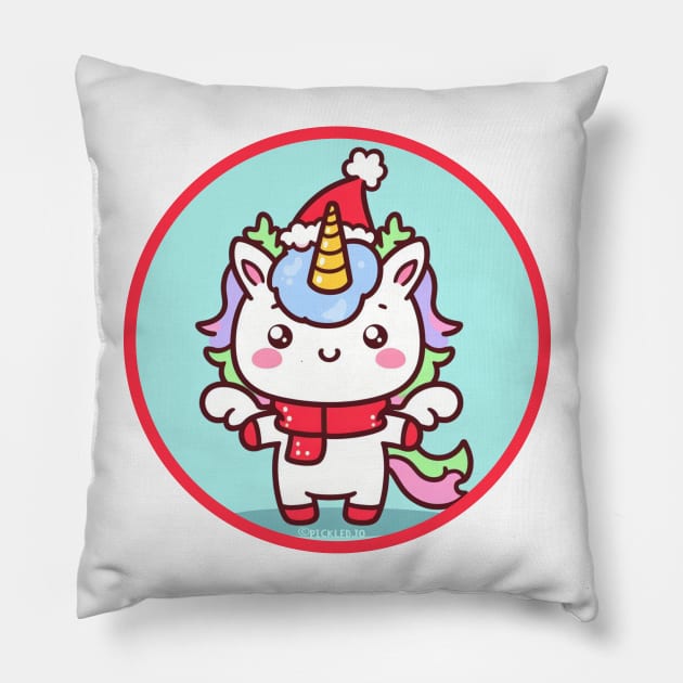 Unicorn in a Santa hat Pillow by Pickledjo