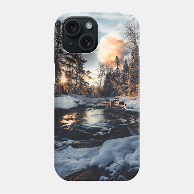 Nature's Symphony: Sunrise Unveils Snowy Stream's Renewal V2 Phone Case by Family journey with God