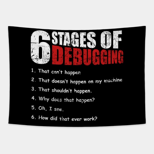 6 Stages of Debugging Bug Coding Computer Programmer T-Shirt Tapestry by blimbercornbread