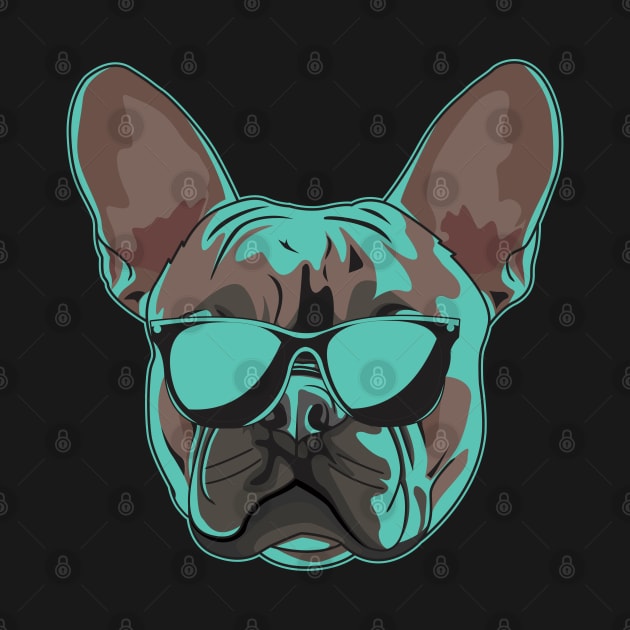 Frenchie Glow: Neon Face French Bulldog Wearing Sunglasses by Dogiviate