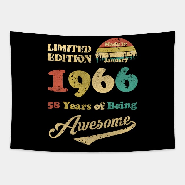 Made In January 1966 58 Years Of Being Awesome Vintage 58th Birthday Tapestry by Schoenberger Willard