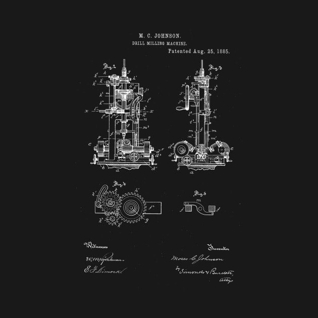 Drill Milling Machine Vintage Patent Hand Drawing by TheYoungDesigns