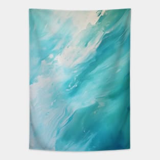 Seafoam Blue Wave Abstract Tapestry