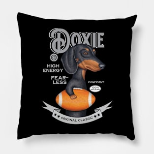 Black and tan Dachshund holding football Pillow