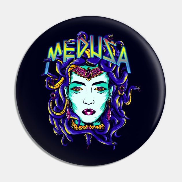 Medusa Gorgon Ancient Greek Gods and Monsters Mythology Retrowave Pin by Sassee Designs