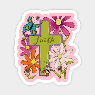 Faith cross Flowers bright spring colors Magnet