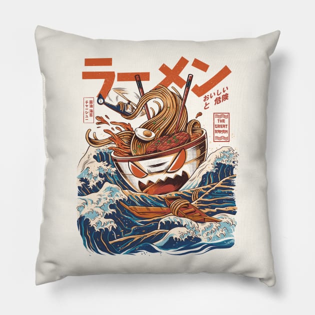 Great Ramen off Kanagawa - Great Wave Pillow by Ilustrata