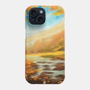 Romantic autumn landscape with a river surrounded by leaves from trees Phone Case