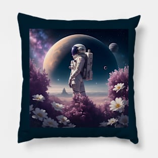 Astronaut on a flower planet Pillow