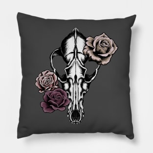 Coyote Skull and Roses Pillow