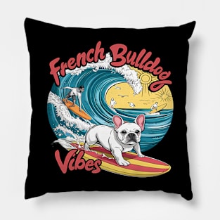 Surfing French Bulldog Catches Wave Pillow