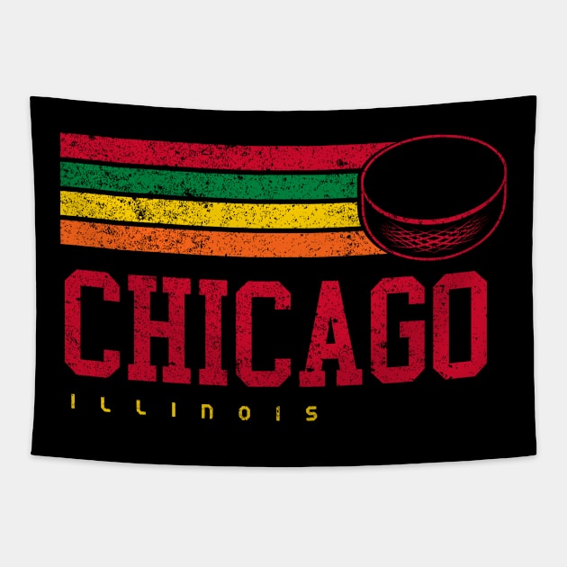 Chicago Hockey Retro Vintage Stripes Tapestry by Ruffeli