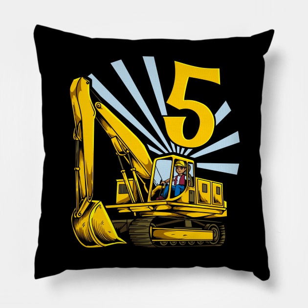 Excavator 5 year old birthday Pillow by Modern Medieval Design