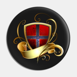 Dark Shield with Golden Ribbon Pin