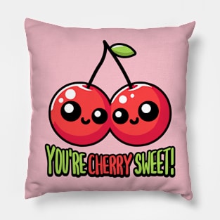 You're Cherry Sweet! Cute Cherry Pun Cartoon Pillow