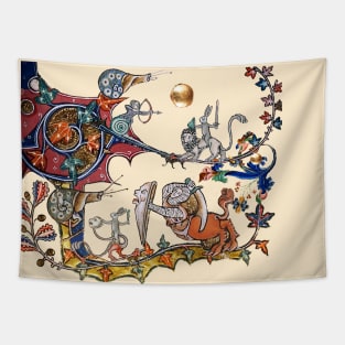 WEIRD MEDIEVAL BESTIARY WAR Between Snails and Killer Rabbits ,Lion,Centaur Knight Tapestry