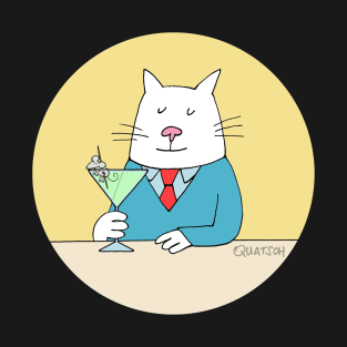 Cat drinking a martini with a mouse in it T-Shirt