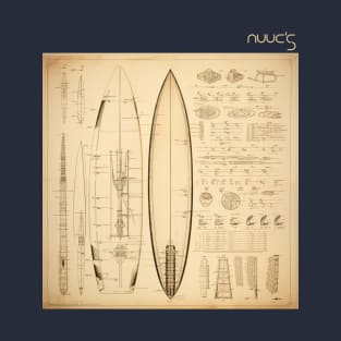 Graphic design of a surfboard technical diagram T-Shirt