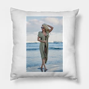 Beautiful woman on the sea shore Pillow