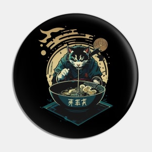 Shogun Ninja Ramen Cat Slurping Noodles Pin