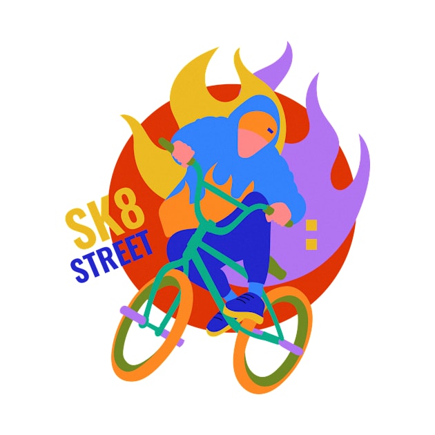 BMX rider and fire background by Polikarp308