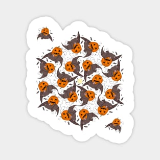 Halloween flight of bats, ghosts, and Jack-o'-lantern pumpkins Magnet